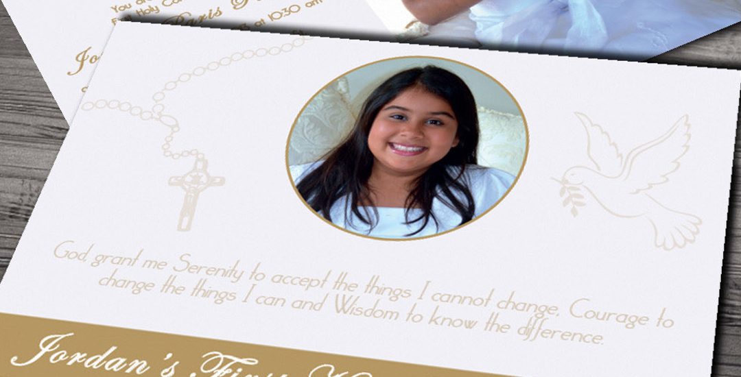 Natalie Pasnin Designs - First Communion Invitation Cards Gold